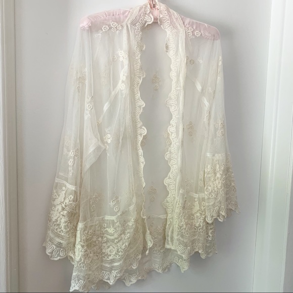 Boho chic beige embroidered cardigan XS-S - Picture 2 of 6